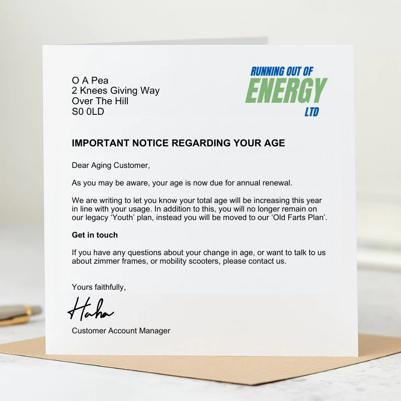 Running Out of Energy Bill Birthday Card